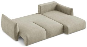 Beżowy rozkładany narożnik z tkaniny szenilowej (prawostronny/z szezlongiem) Leila – Makamii