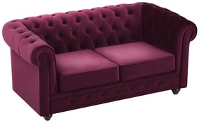 Kanapa 2 osobowa welurowa bordowa - CHESTERFIELD