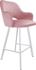 Hoker Milano krzesło barowe tkanina Welur podstawa metalowa : Kolor nogi - Biały profil, Kolor tkaniny - VELVET - MG58, Typ siedziska - Siedzisko stałe