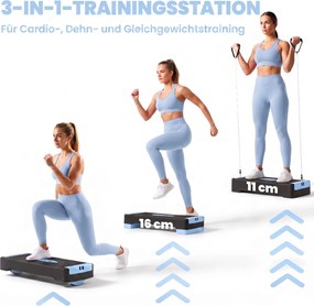SPORTNOW Deska do stepów regulowana Fitness Aerobic Stepper z 2 poziomami (11/16 cm) 2 taśmami oporowymi, mata antypoślizgowa Niebieski | Aosom PL