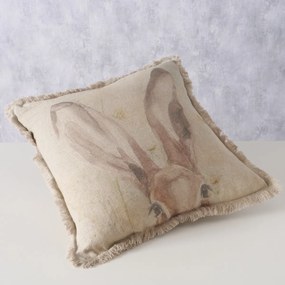 Poduszka dekoracyjna z frędzlami RABBIT, lniana, 45 x 45 cm