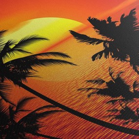 Obraz sylwetki wyspy z palmami (z zegarem) (90x30 cm)