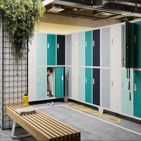 Szafa socjalna ubraniowa 10-drzwiowa BARTEK, 1360 x 1720 x 450 mm, szaro-wielokolorowa