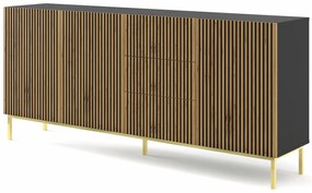 Czarna komoda z lamelowym frontem dąb artisan T9-K03