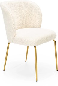 Krzesło do jadalni na złotych nogach tapicerowane tkaniną bouclé K474