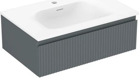 Mexen Rivel szafka łazienkowa 70 cm z umywalką Vela, 1 szuflada, ryflowana , grafit mat/biała mat - 91A20-07023-1-BF66-W23M01