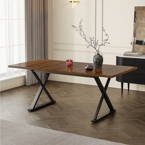 Stół jadalny w nowoczesnym stylu - 180 x 90 x 75 cm - nogi metalowe - miejsce dla 6-8 osób - brązowy + czarny