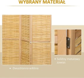 HOMCOM 4-częściowy Parawan, 160 x 170 cm, Składany Parawan z Bambusa dla Salonu, Sypialni, Naturalny | Aosom PL