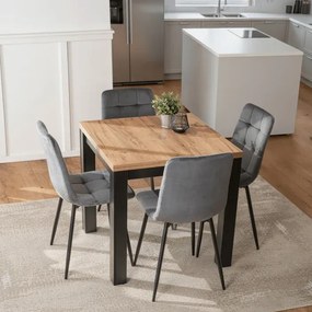 Zestaw Stół Kwadratowy Rozkładany MAX 80-160 cm Dąb Craft/Czarny i 4 Krzesła PERU Szare