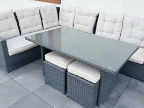 Duży narożnik z technorattanu (narożnik, wysoki stół, 2 x pufa) BOSCO szary