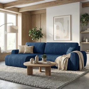 Stylowy narożnik rozkładany lewostronny  ARIEL L 246x150x87 cm w tkaninie Velo 88 granatowej