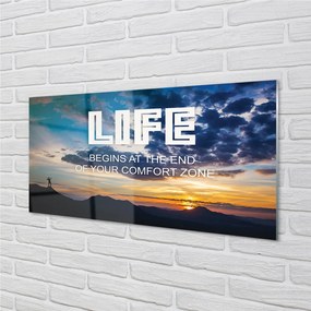 Szkło Ozdobne do Kuchni Napis na tle Nieba o Zachodzie