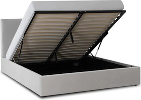 Łóżko Tapicerowane 140x200 cm MARSYLIA ze Stelażem i Pojemnikiem Dwuosobowe Welurowe Szare