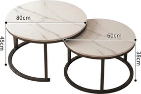 Zestaw 2 okrągłych stolików kawowych MARBLEX, czarny/biały marmur