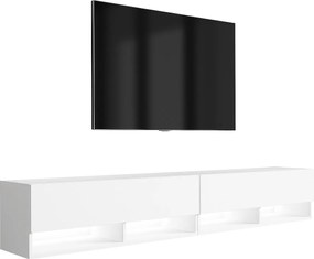 Szafka pod telewizor 200 (2 x 100) cm Biały Mat, LED biały, 200 × 32 × 34 cm