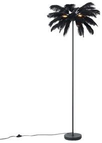 Lampa podłogowa Art Deco czarna z czarnymi piórami - Peahen ArtDeco Oswietlenie wewnetrzne