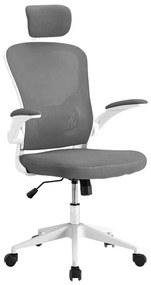 Ergonomiczny fotel biurowy z podparciem lędźwiowym i zagłówkiem, szary
