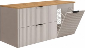 Zestaw mebli łazienkowych z koszem i blatem, czarne uchwyty, kaszmir/jasny dąb, 120 x 46 x 58,6 cm