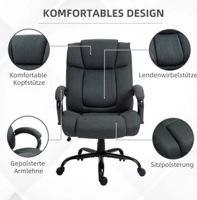 Vinsetto Fotel biurowy, Ergonomiczny fotel biurowy, Fotel obrotowy z wyściełanym podłokietnikiem, do 220 kg, Szary