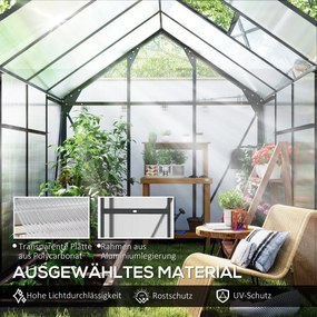 Outsunny Szklarnia, z oknem dachowym, drzwiami przesuwnymi, przezroczysta, poliwęglan+aluminium, 190 x 252 x 201cm | Aosom PL