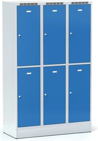 Szafka skrytkowa S6 na cokole, 6 schowków, 1920 x 1200 x 500 mm, zamek obrotowy, drzwi niebieskie