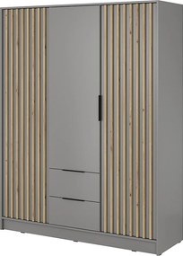 Szafa otwierana 150 cm Fioro - trzydrzwiowa szafa z lamelami, 2 szuflady - szary