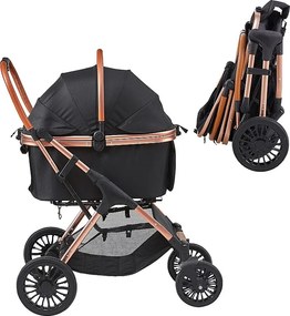 Wózek na Psa SucceBuy, 4 Koła z Hamulcami, Pojemność 30 kg, Tkanina Oxford 800D, dla Psów Małej/Średniej Wielkości, Czarny