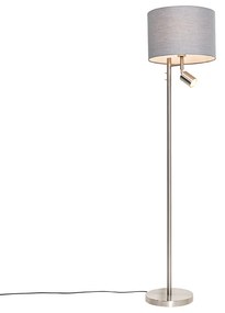 Lampa podłogowa ze stali z szarym abażurem i lampką do czytania - Jelena Nowoczesny Oswietlenie wewnetrzne