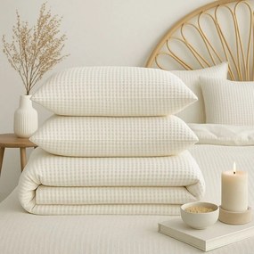 Biała pościel jednoosobowa z bawełny renforcé 140x200 cm Waffle Striped – Mila Home Luxury