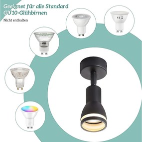 NETTLIFE Reflektor sufitowy LED 1 żarówka, czarna lampa sufitowa do salonu, regulowana lampa sufitowa GU10, nowoczesna lampa punktowa