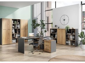 Antracytowo-naturalna szafa w dekorze dębu 75x196x40 cm Podium – Germania