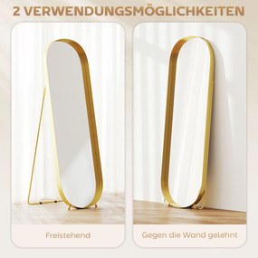 HOMCOM Lustro całego ciała z ramą metalową, 160 x 50 cm, złota rama, do salonu, sypialni