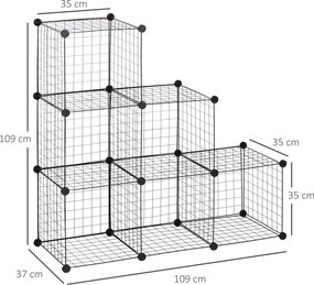HOMCOM Regał z metalowych kostek, Dostosowywalna szafa na ubrania, książki, zabawki, elastyczny, 109L x 37B x 109H cm, Czarny