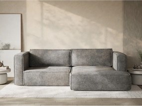 Szary rozkładany/ze schowkiem narożnik z tkaniny szenilowej (prawostronny/z szezlongiem) Velto – Maison de Rêve