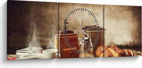 Obraz - Kawa i śniadanie (z zegarem) (90x30 cm)