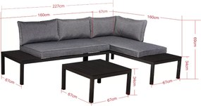 Zestaw ogrodowy Loftia 2x sofa narożna 4-osobowa + stolik kawowy stalowy szary/czarny