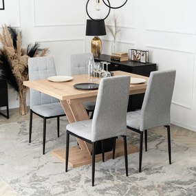 Zestaw Stół Prostokątny Rozkładany CLARK 120-160 cm Dąb Artisan/Czarny i 4 Krzesła Tapicerowane TEX Szare
