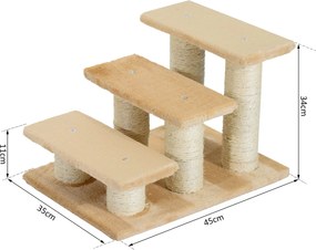 PawHut Drapak Schodki dla Kota Psa 3 Stopnie Beżowe 45x35x34cm Stabilne i Bezpieczne | Aosom PL