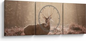 Obraz - Jeleń w lesie (z zegarem) (90x30 cm)