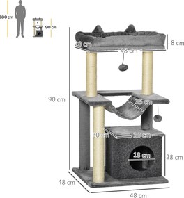 PawHut Drapak dla kotów wysoki szary 48x48x100 cm stabilny trwały idealny dla kotów aktywnych | Aosom PL