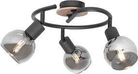 Plafon czarny 44,5 cm z przydymionym szkłem i drewnem 3-źródła światła - Vidro