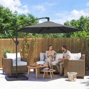 Outsunny Parasol ogrodowy ok. Ø300 cm z mechanizmem blokującym, korbą i obciążnikami, ciemnoszary | Aosom PL