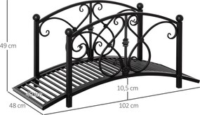 Outsunny Mostek ogrodowy, mostek do stawu z poręczami bezpieczeństwa, dekoracyjny mostek o nośności do 100 kg, 102 x 48 x 49 cm, czarny | Aosom PL