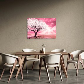 Obraz na szkle - różowy obraz drzewa (70x50 cm)