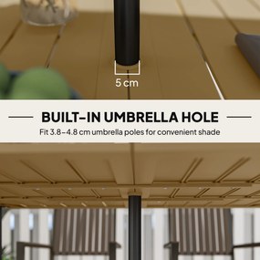 Outsunny Stół ogrodowy 150x90 cm, odporny na warunki atmosferyczne stół balkonowy ze stali, stół z otworem na parasol, brązowy | Aosom PL