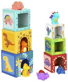 Tooky toy drewniane klocki układanka edukacyjna + 6 figurek do zabawy 12 el.