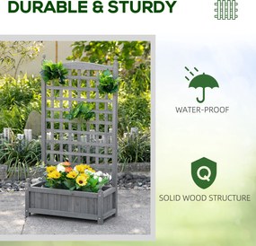 Outsunny Skrzynka na Rośliny Donica Stojak Trzcina Łuk Różany Otwory Drenażowe Drewno Jasnoszary 64x28x120cm | Aosom PL