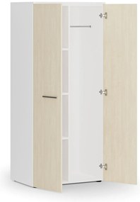 Szafa ubraniowa biurowa PRIMO WHITE, 3 półki, drążek do szafy, 800 x 500 x 1781 mm, biały/brzoza