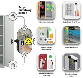Szafa biurowa metalowa na akta szara JAN II, 1150 x 1850 x 400 mm