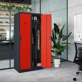 Szafka ubraniowa BHP antracytowo-czerwona: czterokomorowa KACPER, 800 x 1800 x 500 mm